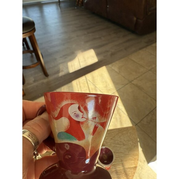 Jazzy Jesters Liqueur Expresso Cup, 4 Burgundy Joker Mugs Linda Frichtel 1999 3" - Picture 6 of 9